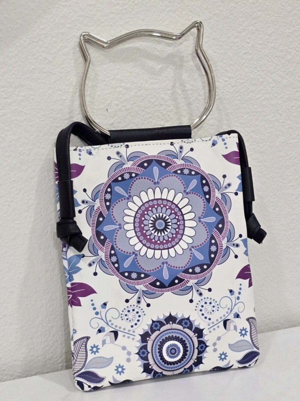 Cat-Handle โฆ Mandala Print Crossbody Bag โฆ Adjustable Strap Purple Blue Pattern - Picture 3 of 7
